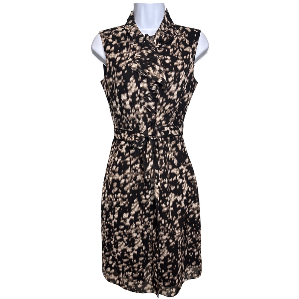Elie Tahari Abstract Print Belted Dress Size 4 Modern Artsy Career Wool Blend